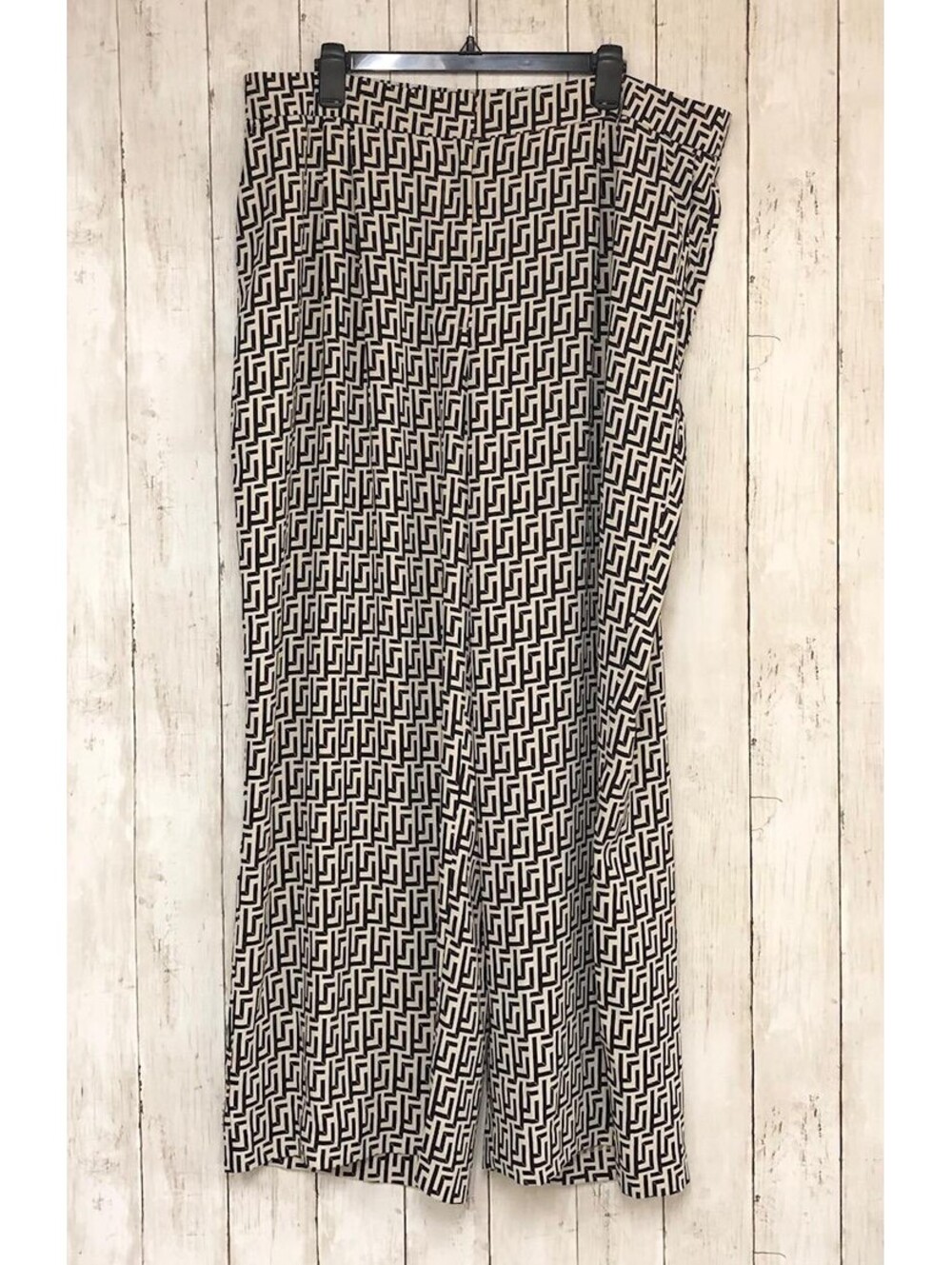 New Express Womens Wide Leg Pants XL Geometric Print Cream/Ivory Black NWT $98